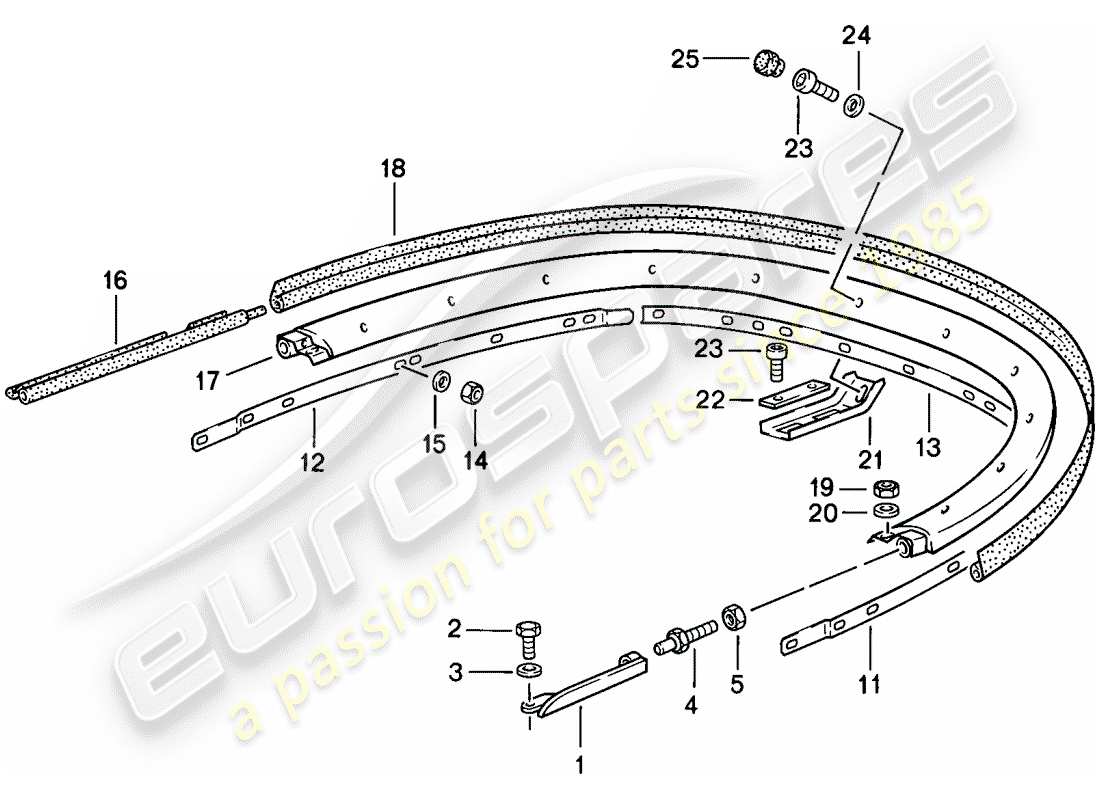 Porsche 911 (1986) CONVERTIBLE TOP - BRACKET - SINGLE PARTS Part Diagram