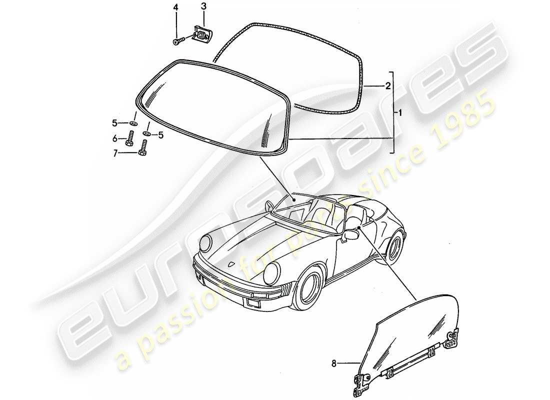 Porsche 911 (1987) WINDOW GLAZING Part Diagram