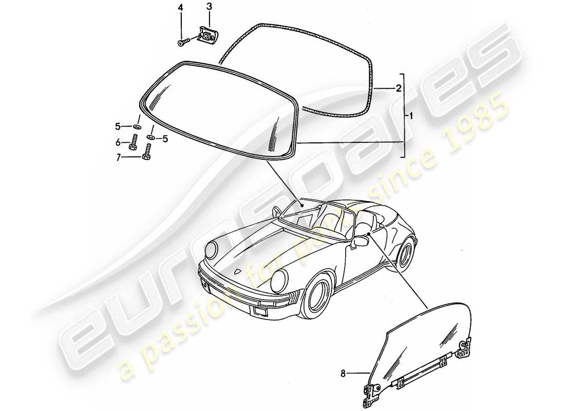 Porsche 911 (1987) WINDOW GLAZING Parts Diagram