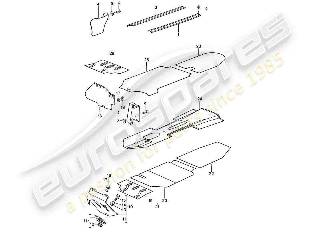 Porsche 911 (1987) TRIMS - FOOTWELL - DETACHABLE CARPETS Part Diagram