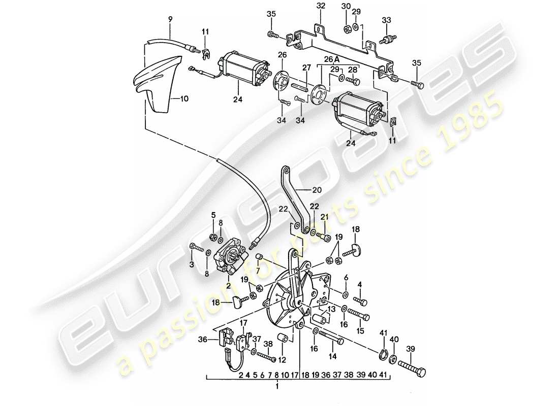 Porsche 911 (1987) CONVERTIBLE TOP - DRIVING MECHANISM Part Diagram