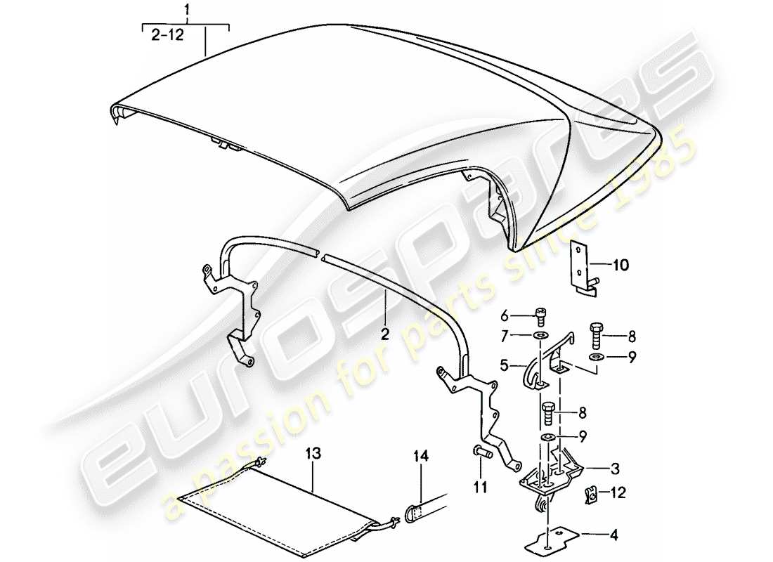 Porsche 911 (1987) EMERGENCY FOLDING TOP - COMPLETE - MAIN BOW - SINGLE PARTS - D - MJ 1989>> - MJ 1989 Part Diagram