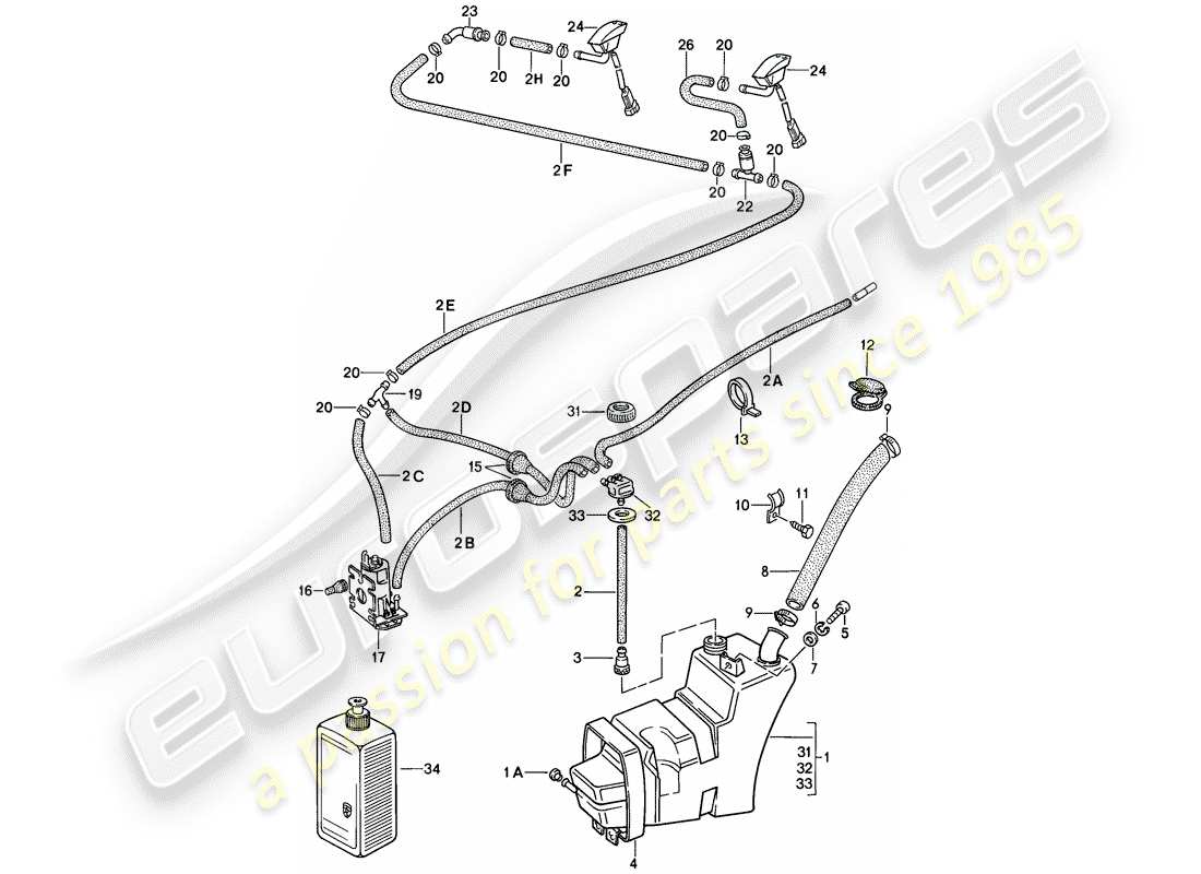 Porsche 911 (1987) windshield washer unit Part Diagram