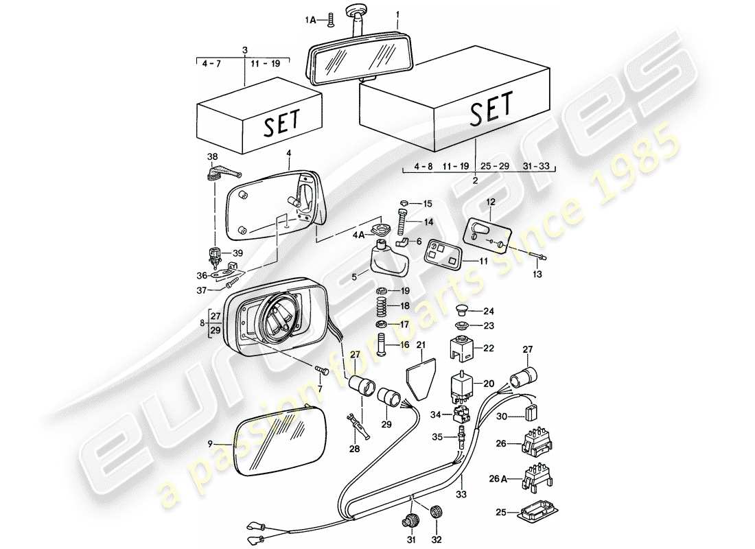 Porsche 911 (1988) REAR VIEW MIRROR INNER - REAR VIEW MIRROR Part Diagram