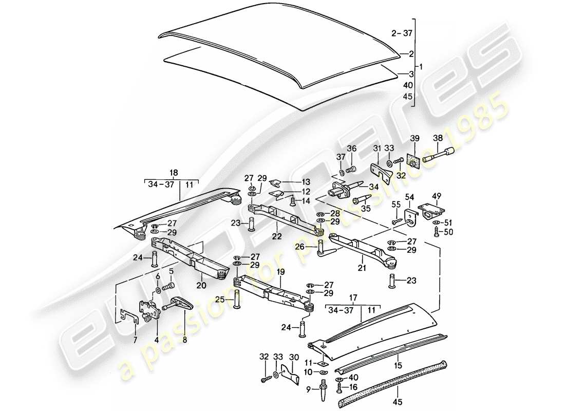 Porsche 911 (1988) SOFT TOP Part Diagram