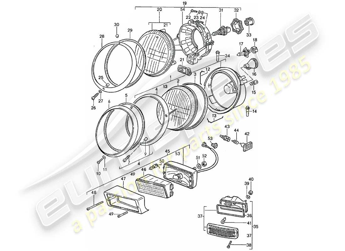 Porsche 911 (1988) headlamp Part Diagram