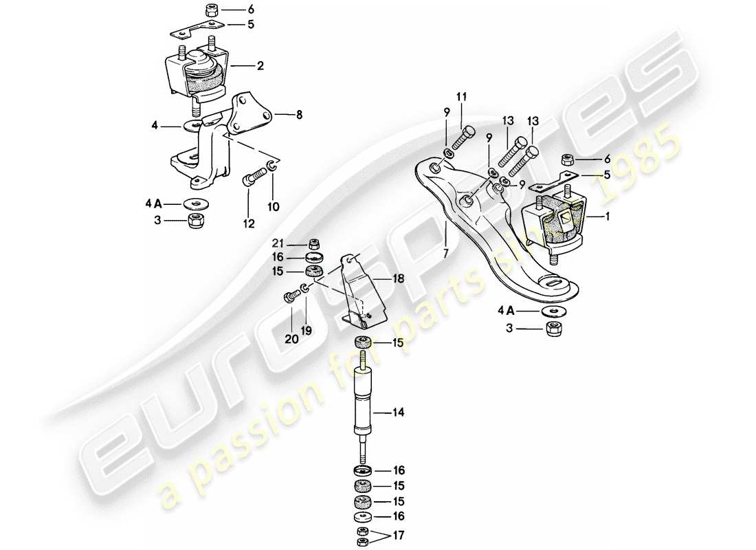 Porsche 924 (1976) engine suspension Part Diagram