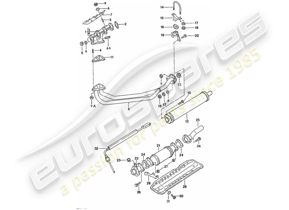 Porsche 924 (1976) EXHAUST SYSTEM - EXHAUST SILENCER, FRONT Part Diagram