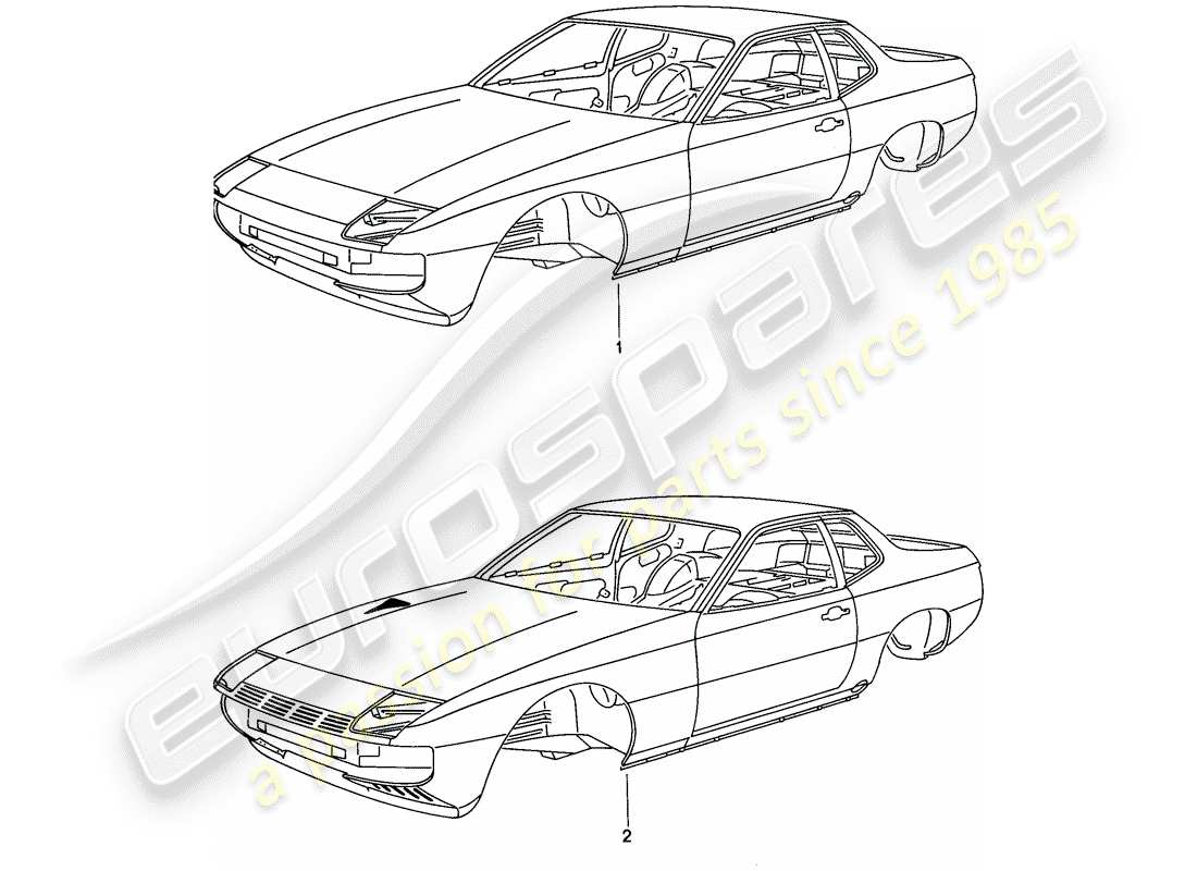 Porsche 924 (1976) CAR BODY - WITH: - COVER - FENDER - DOORS Part Diagram