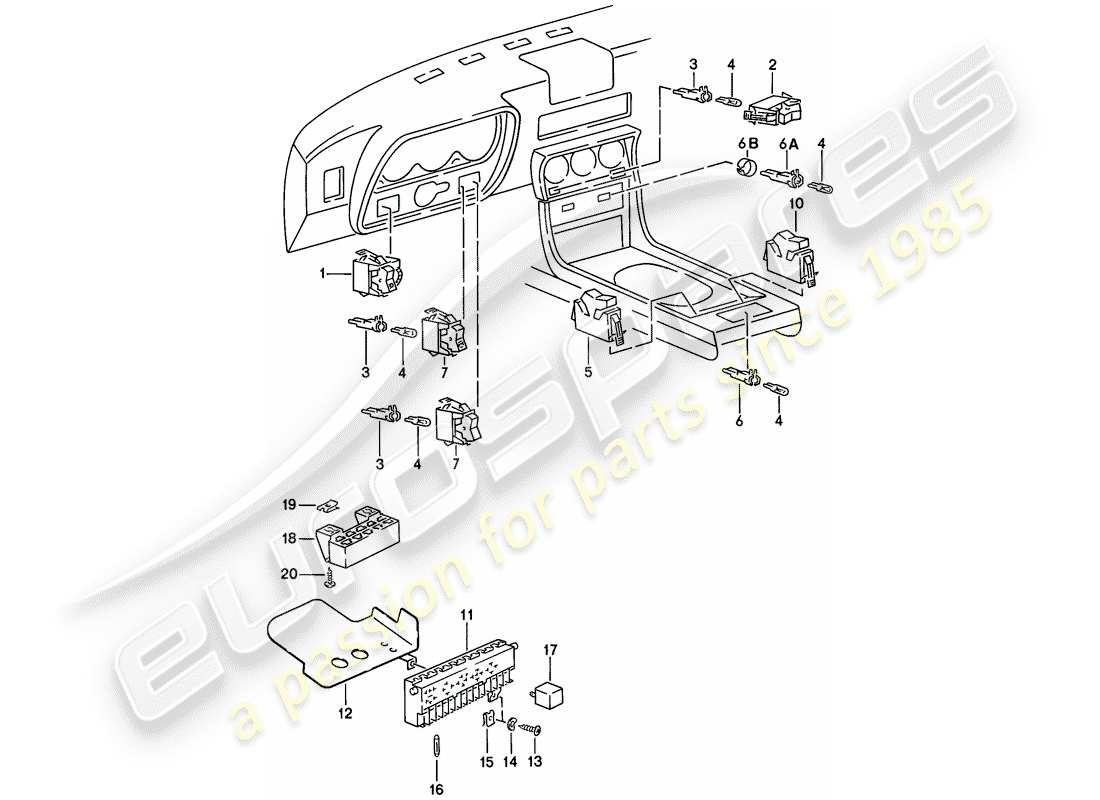 Porsche 924 (1976) SWITCH - FUSE BOX - RELAY Part Diagram