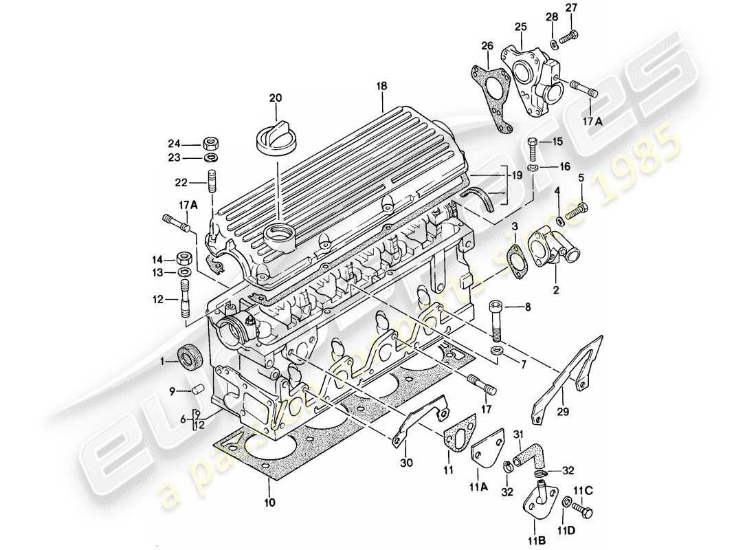 Porsche 924 (1977) CYLINDER HEAD Part Diagram