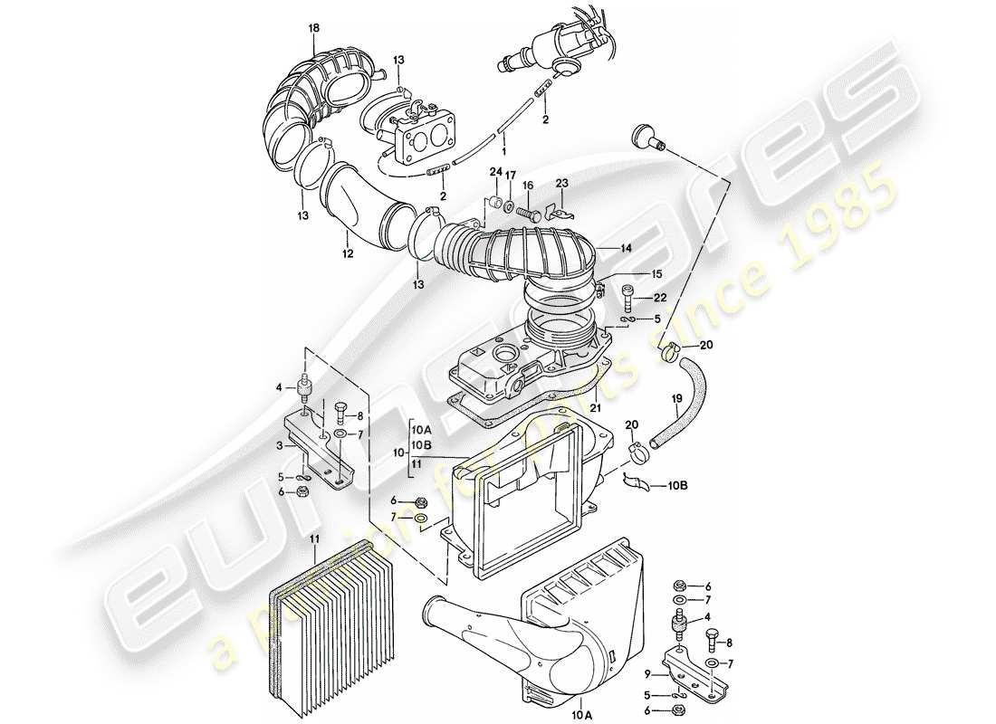 Porsche 924 (1977) air cleaner system Part Diagram