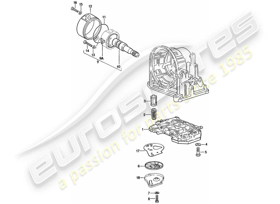 Porsche 924 (1977) VALVE BODY - OIL STRAINER - GOVERNOR - AUTOMATIC TRANSMISSION Part Diagram