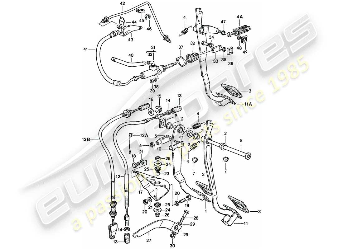 Porsche 924 (1977) BRAKE AND CLUTCH PEDALS - CLUSTER Part Diagram