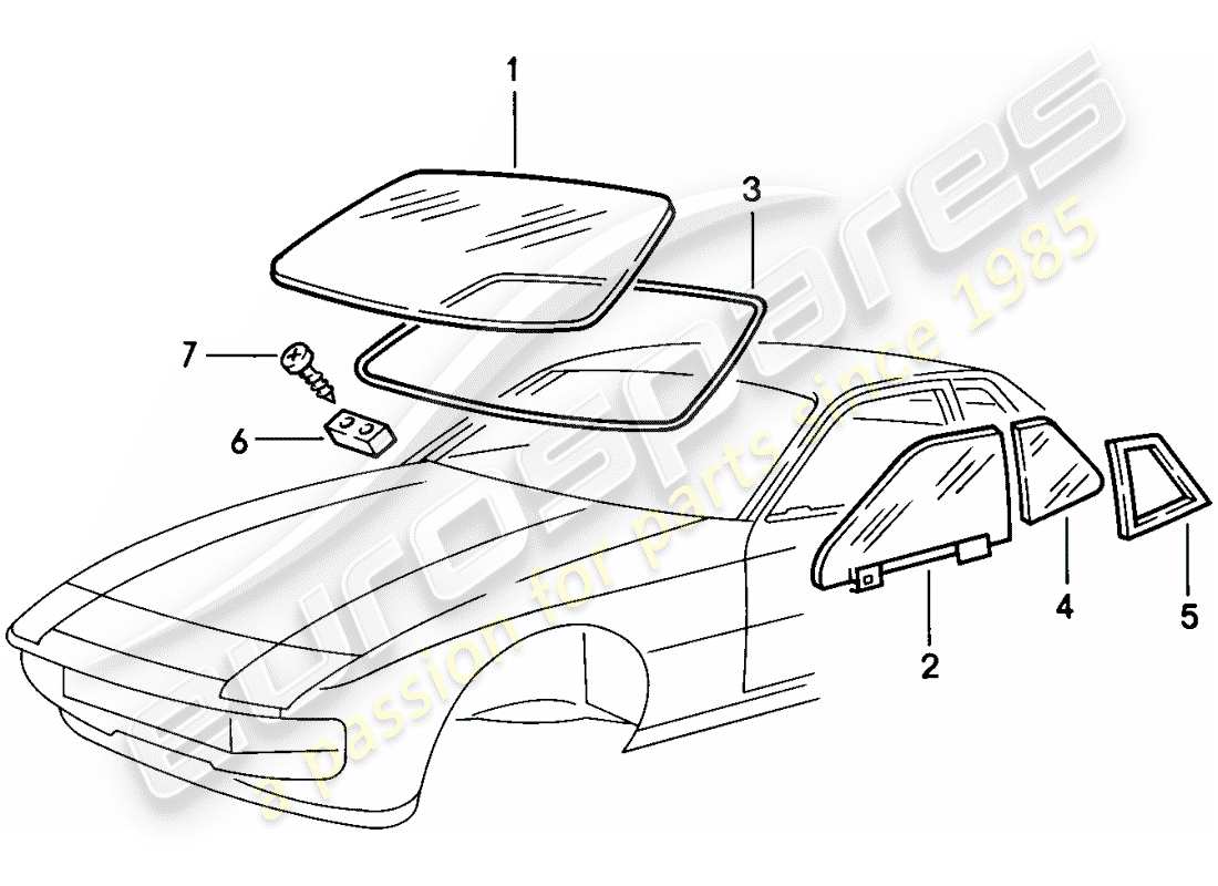 Porsche 924 (1977) WINDOW GLAZING Part Diagram