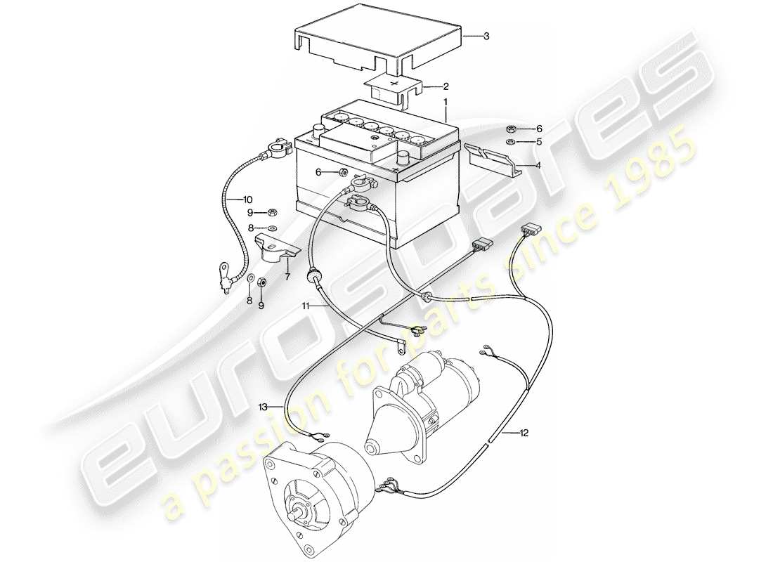 Porsche 924 (1977) BATTERY - WIRING HARNESSES - FOR - STARTER - ALTERNATOR Part Diagram