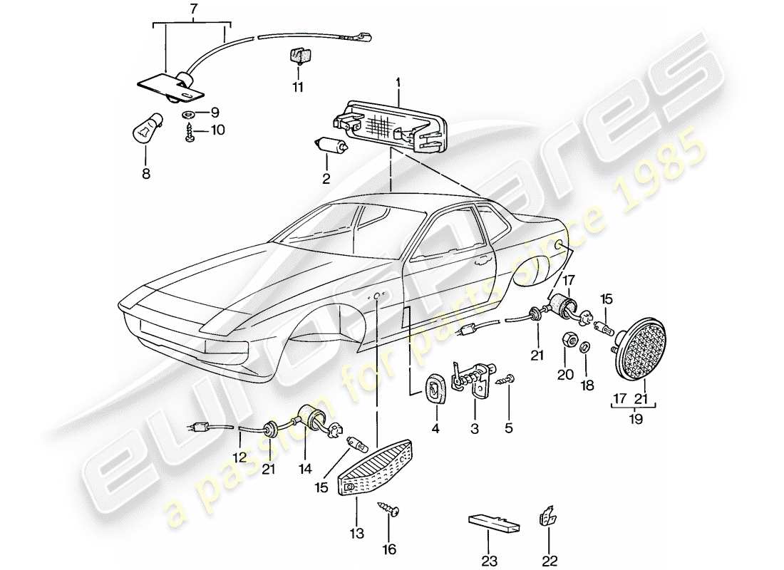 Porsche 924 (1977) INTERIOR LIGHT - TURN SIGNAL Part Diagram