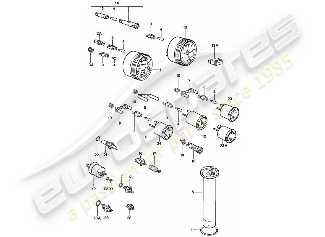 Porsche 924 (1977) Instruments Part Diagram