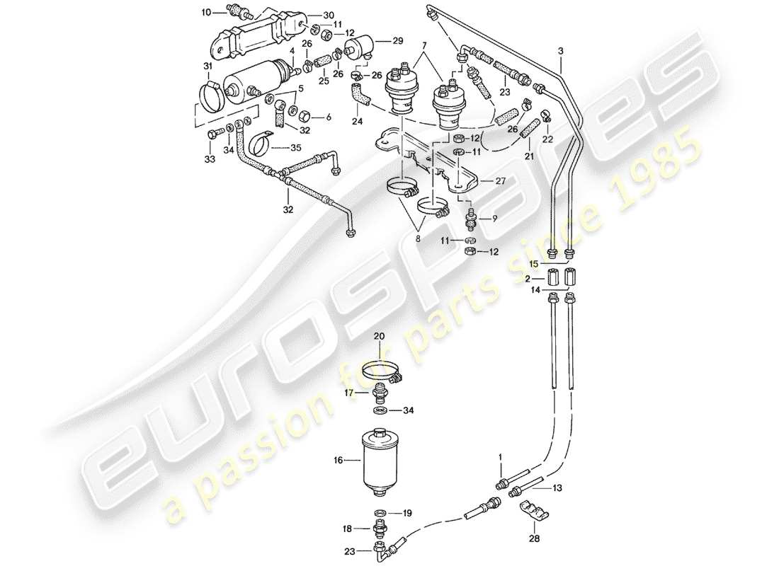 Porsche 924 (1978) FUEL SYSTEM - F 92-46104 800>> - F >> 92-48199 999 Part Diagram