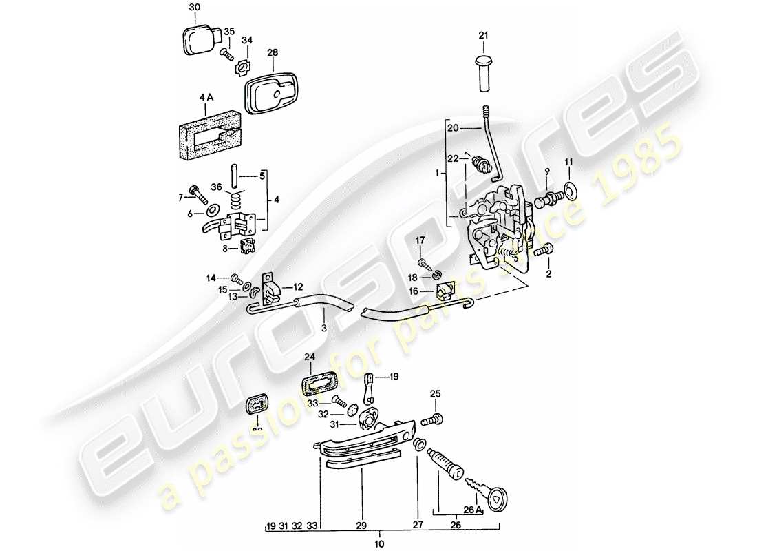 Porsche 924 (1978) INSTALLATION PARTS - DOOR - DOOR LATCH Part Diagram