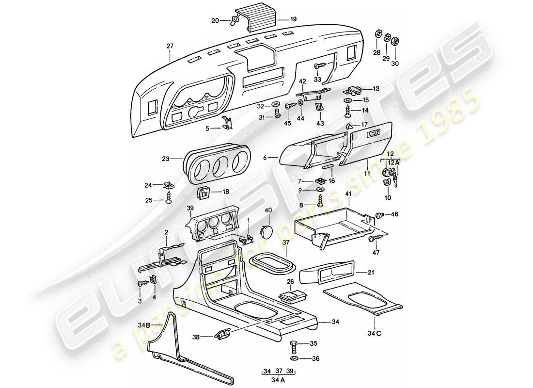 Porsche 924 (1978) DASHBOARD Part Diagram