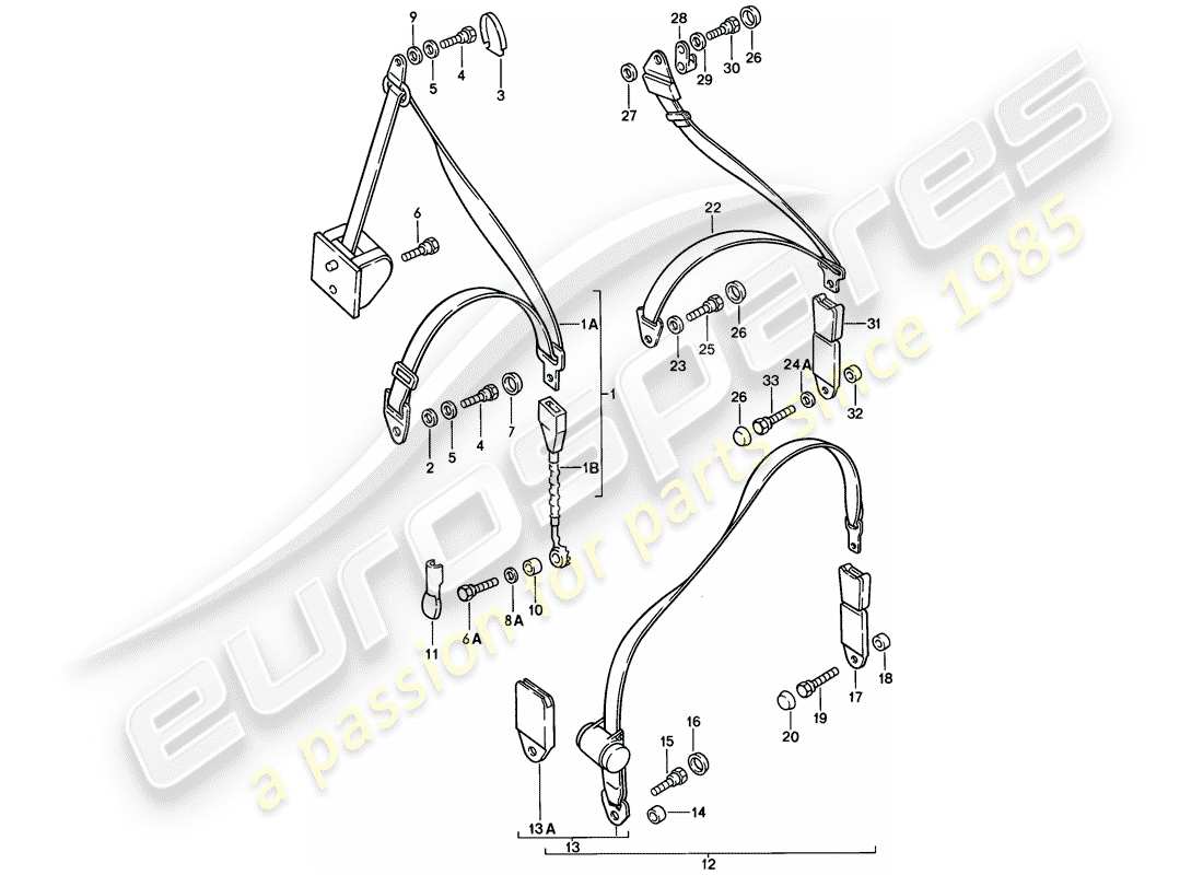 Porsche 924 (1978) SEAT BELT Part Diagram