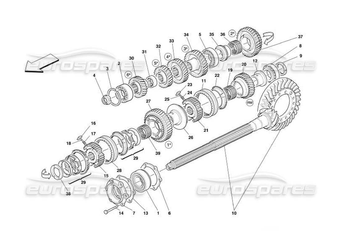 Ferrari 550 Barchetta Lay Shaft Gears Parts Diagram