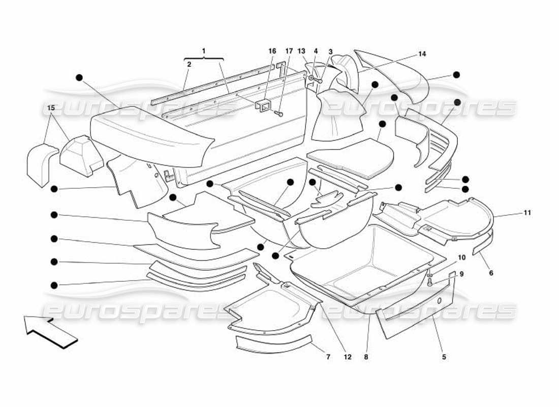 Ferrari 550 Barchetta Boot Insulation Parts Diagram