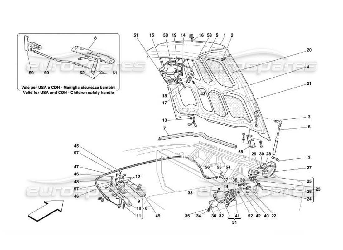 Ferrari 550 Barchetta Boot Door and Petrol Cover Parts Diagram