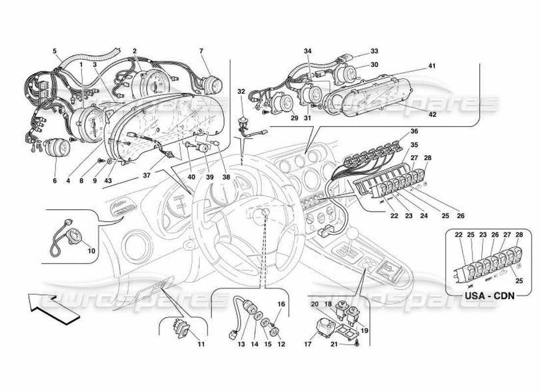 Ferrari 550 Barchetta Instruments Parts Diagram