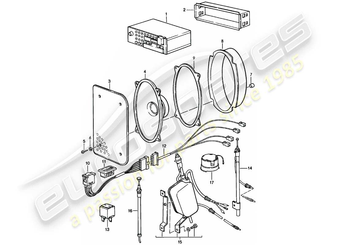 Porsche 924 (1980) RADIO UNIT - WITH: - 4 - LOUDSPEAKER - D - MJ 1983>> Part Diagram