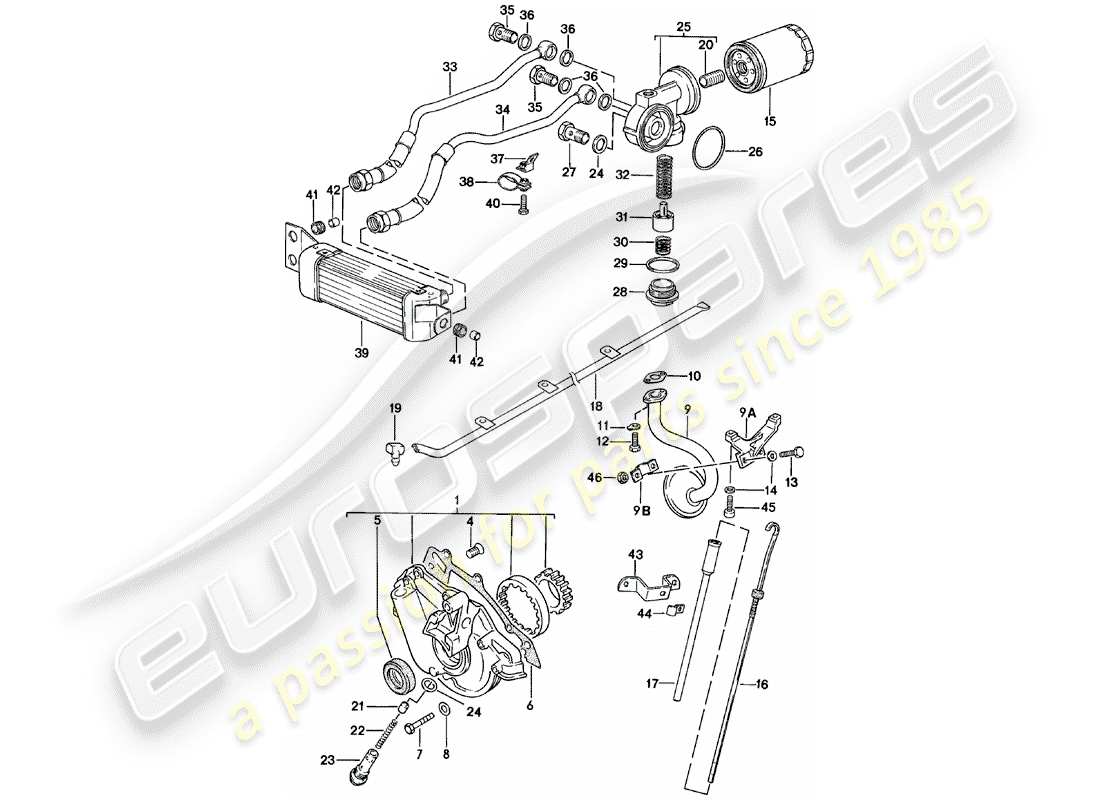 Porsche 924 (1980) ENGINE LUBRICATION - ENGINE OIL COOLER Part Diagram