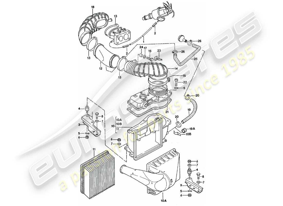 Porsche 924 (1980) air cleaner system Part Diagram