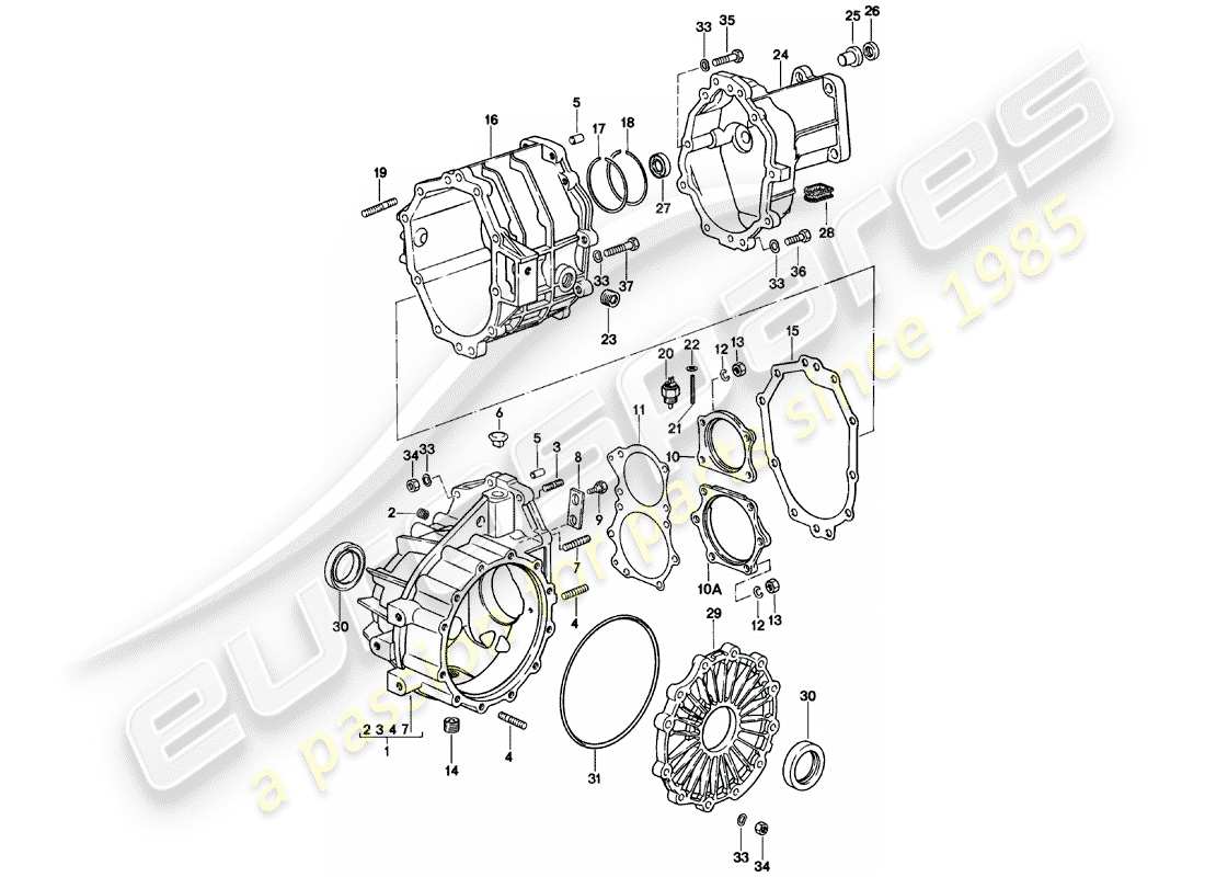 Porsche 924 (1980) REPLACEMENT TRANSMISSION - TRANSMISSION CASE - MANUAL GEARBOX - G31.01/02/03 Part Diagram