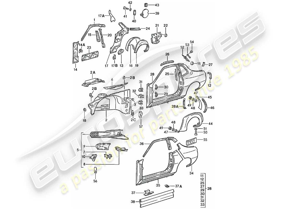 Porsche 924 (1980) SIDE PANEL Part Diagram