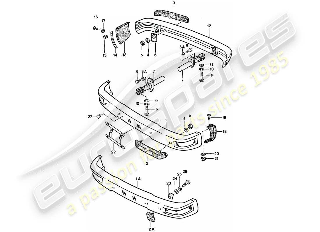 Porsche 924 (1980) BUMPER - WITH: - BUFFER Part Diagram