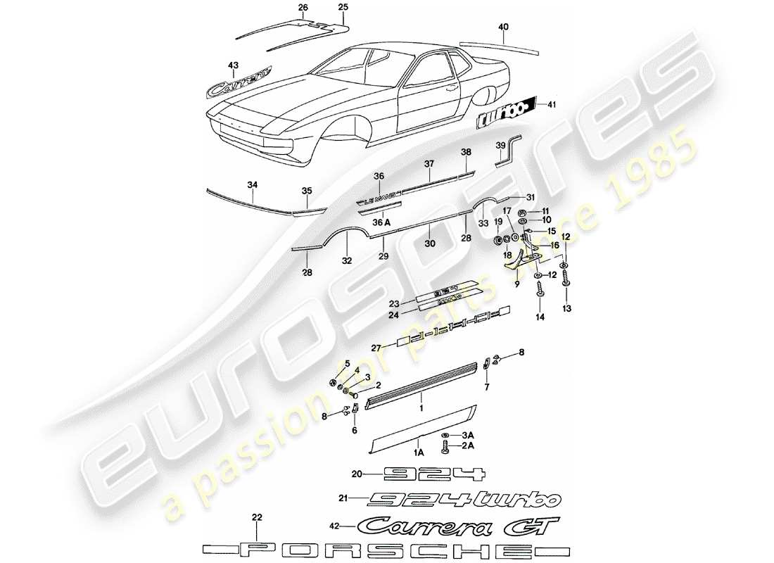 Porsche 924 (1980) SIDE MEMBER TRIM - NAMEPLATES - WHEEL OPENING Part Diagram