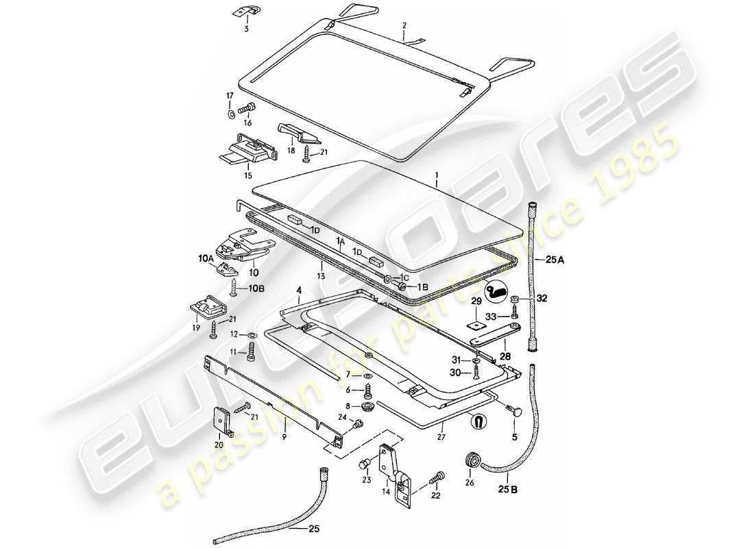 Porsche 924 (1980) ROOF - D >> - MJ 1983 Part Diagram