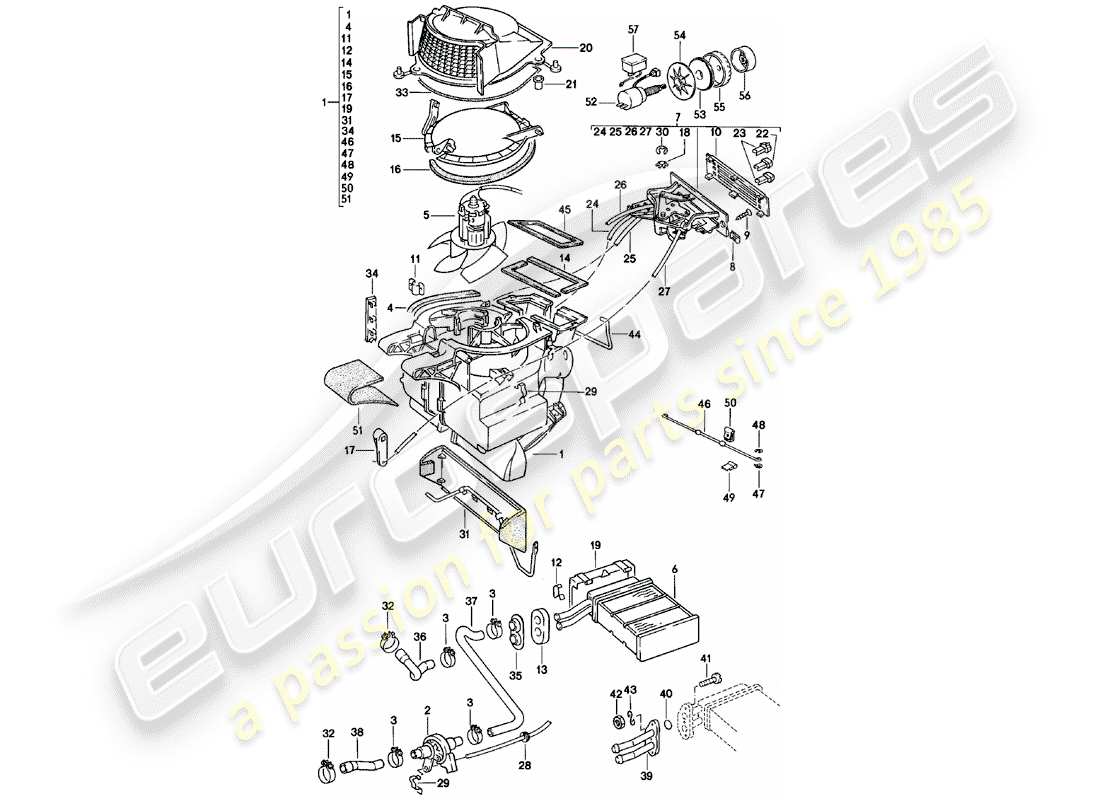 Porsche 924 (1980) HEATER - F >> 92-CN402 197 - F >> 93-CN100 305 - F >> 93-BN700 450 Part Diagram