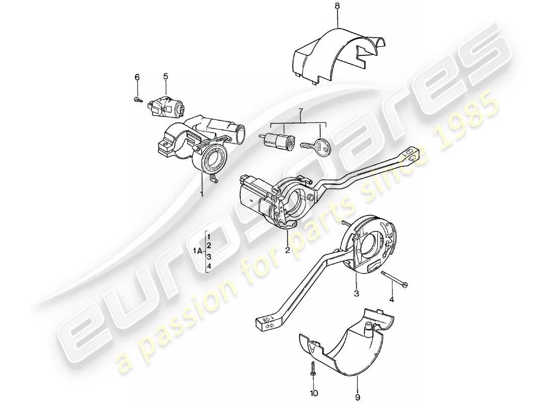 Porsche 924 (1980) STEERING COLUMN SWITCH - STEERING LOCK - D - MJ 1981>> Part Diagram