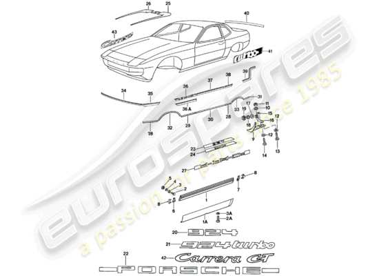 a part diagram from the Porsche 924 (1980) parts catalogue