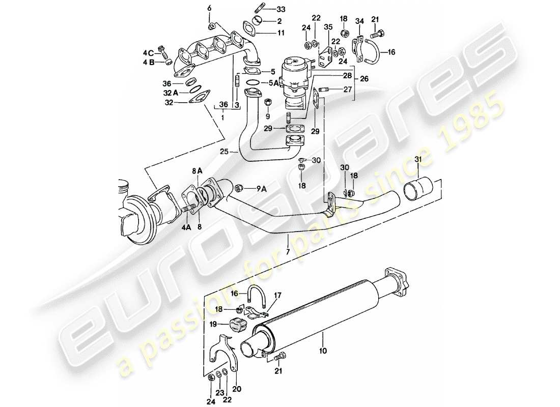 Porsche 924 (1981) EXHAUST SYSTEM - EXHAUST SILENCER, FRONT Part Diagram