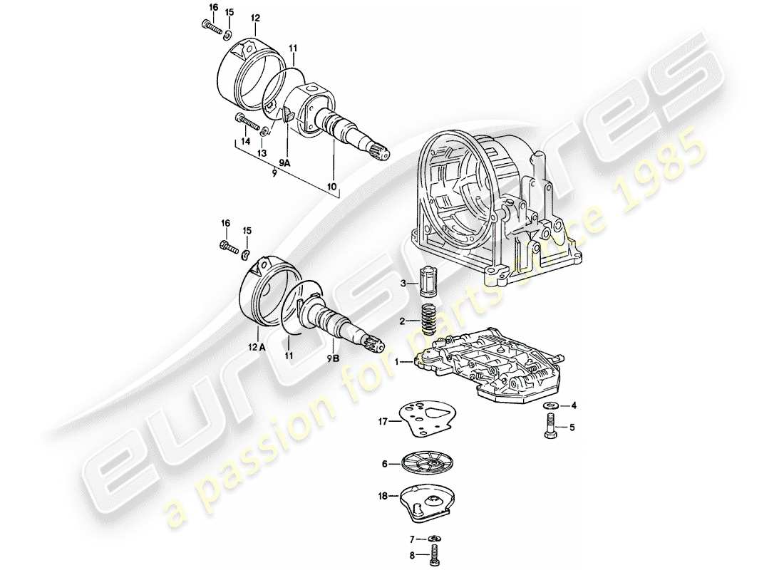 Porsche 924 (1981) SHIFT-VALVE BODY - GOVERNOR - OIL STRAINER - AUTOMATIC TRANSMISSION Part Diagram