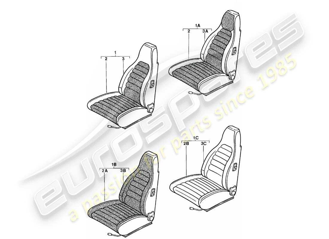 Porsche 924 (1981) FRONT SEAT - COMPLETE - AND - COVER Part Diagram