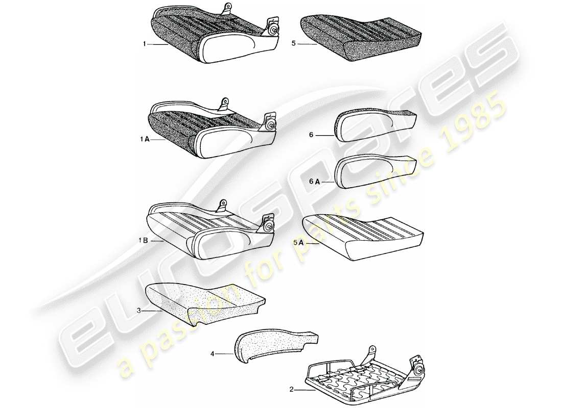 Porsche 924 (1981) SPORTS SEAT - CUSHION - AND - SINGLE PARTS Part Diagram