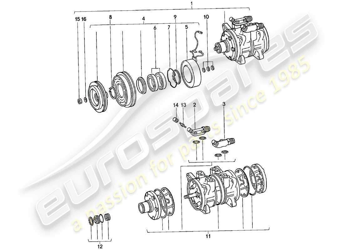 Porsche 924 (1981) COMPRESSOR Part Diagram