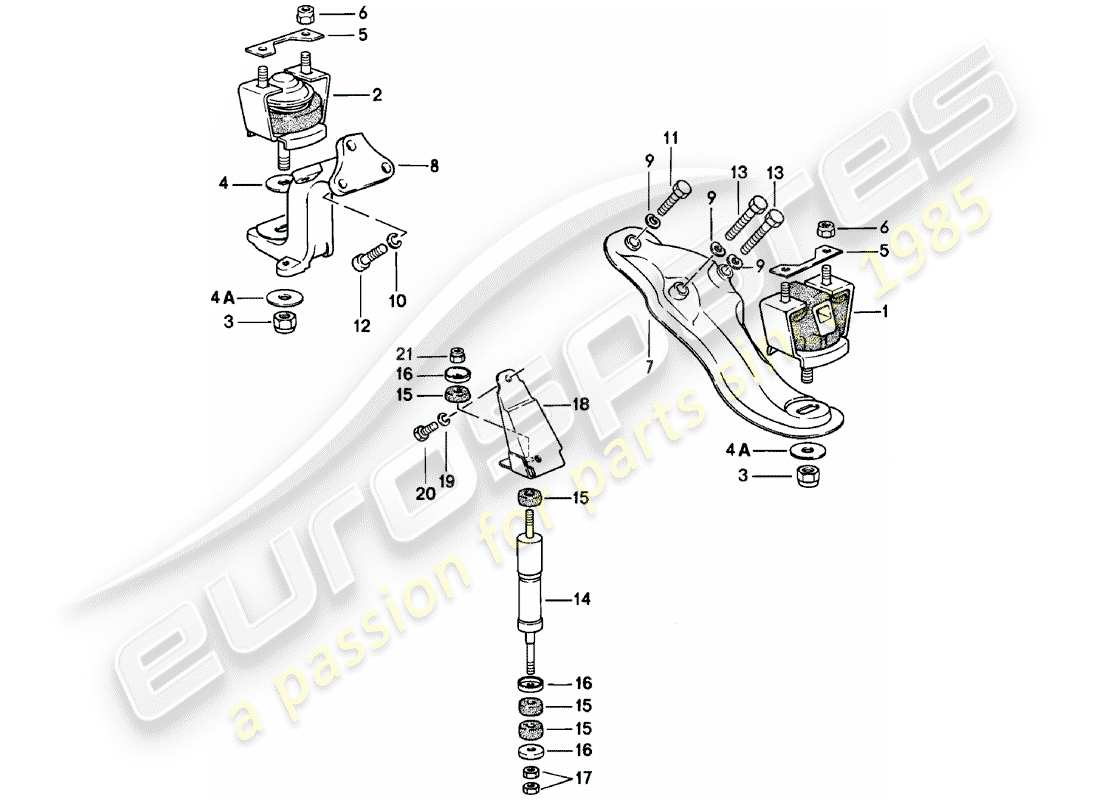 Porsche 924 (1982) engine suspension Part Diagram