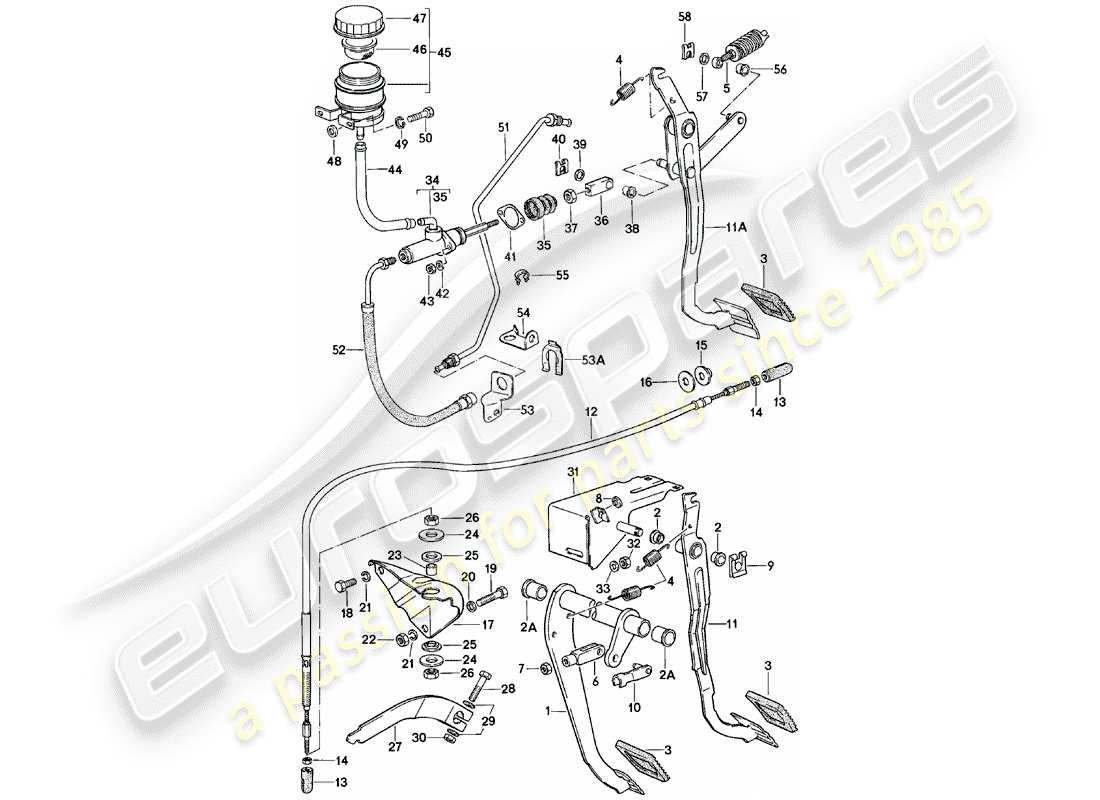 Porsche 924 (1982) BRAKE AND CLUTCH PEDALS - CLUSTER Part Diagram