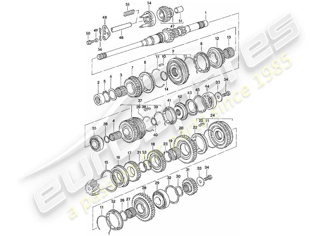 Porsche 924 (1984) GEARS AND SHAFTS - MANUAL GEARBOX - VQ VR UV MD - ME MF MB MX - D - MJ 1981>> Part Diagram