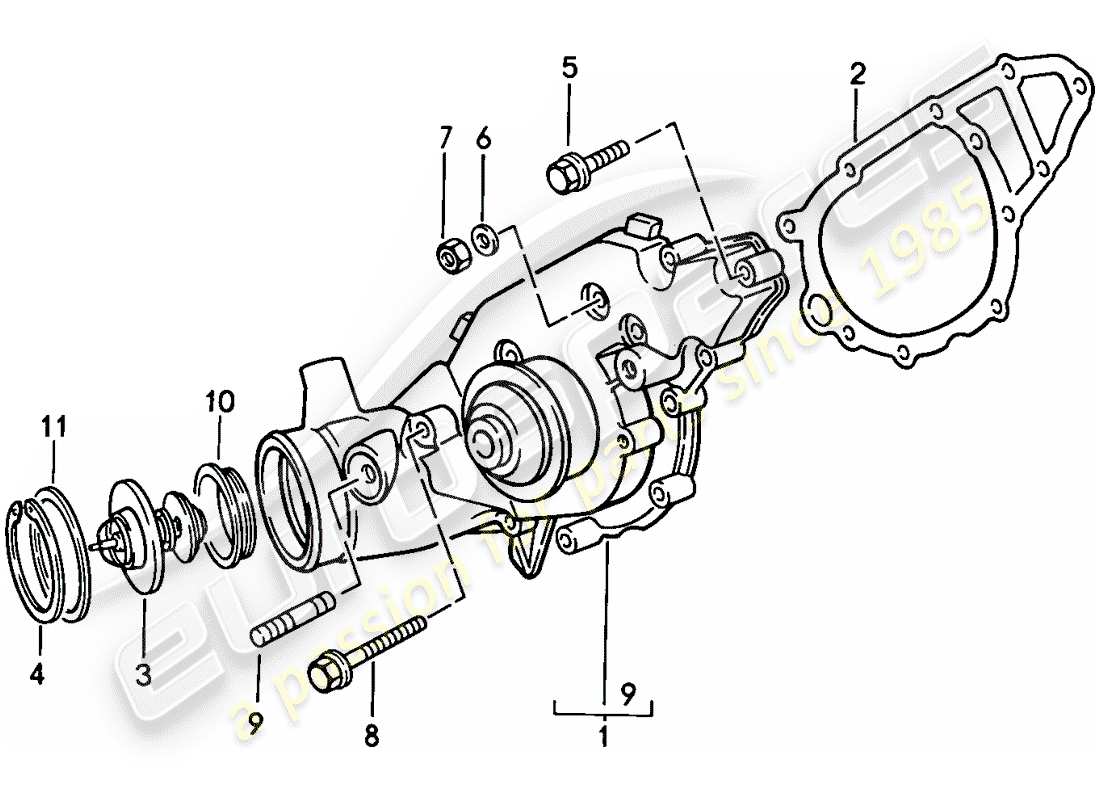 Porsche 924S (1986) WATER PUMP Part Diagram